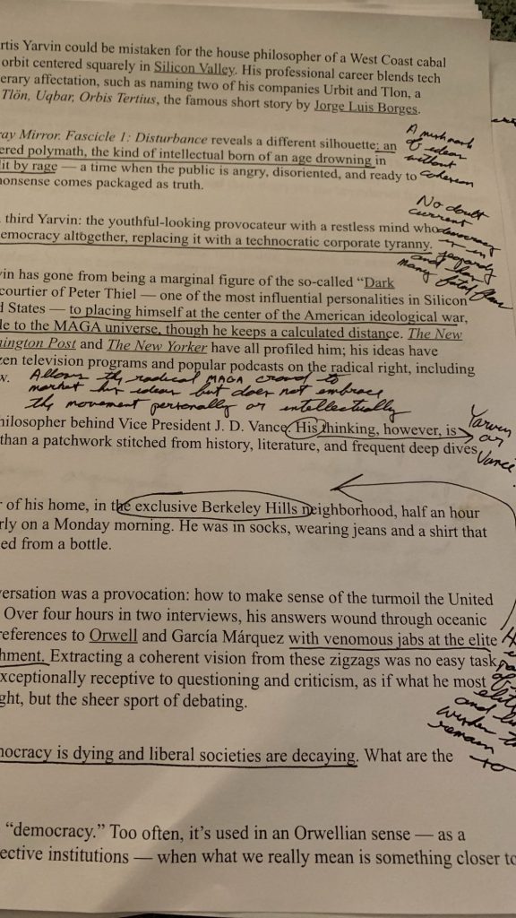 Printed interview with handwritten notes